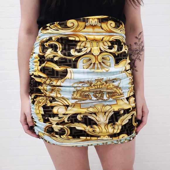 BNWT FENDI X VERSACE CYAN PATTERNED SKIRT ($1900) - Picture 3 of 4